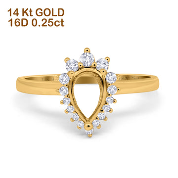 14K Yellow Gold 0.25ct Teardrop Pear 9mmx7mm G SI Semi Mount Diamond Engagement Wedding Ring Size 6.5